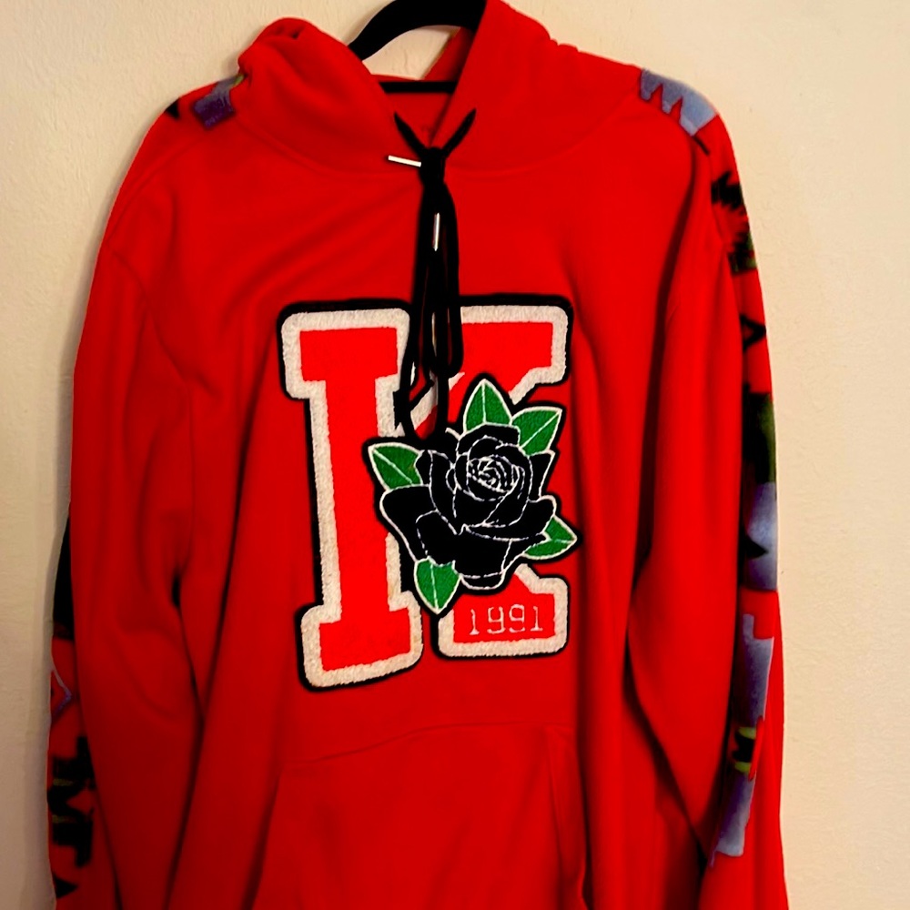 Red K rose print hoodie (unknown brand)